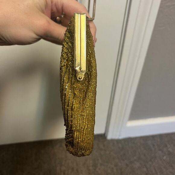 Vintage 1980s GOLD Geometric Beaded Luxury Designer Evening Bag Pristine 1 - Picture 7 of 12